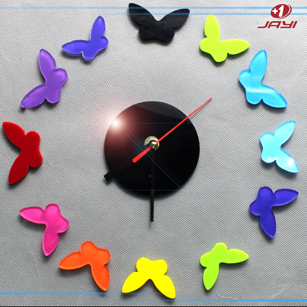 Multicolor butterfly DIY organic glass clock